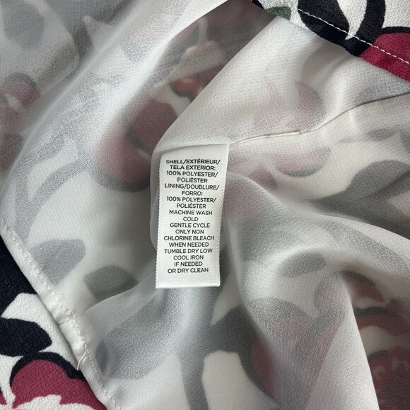 Loft Womens Blouse Top Size Large White Red Black Floral Flare Sleeve Peasant - Picture 9 of 9